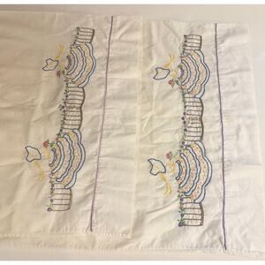 Pair of Vintage Handmade Embroidered Pillowcases with Bonnet Southern Belle